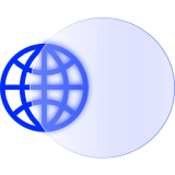 Globe icon with blue lens