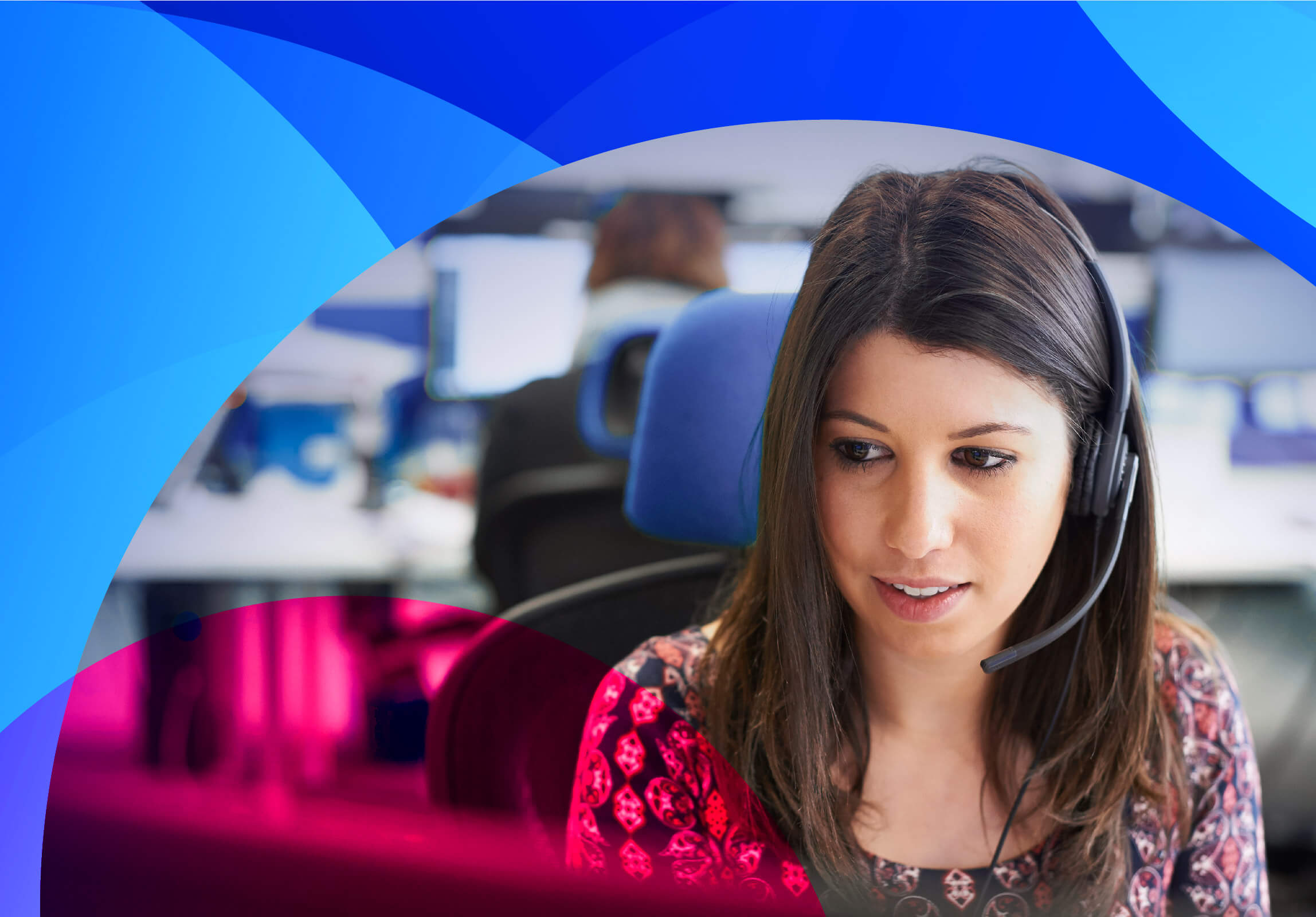 A female contact centre representative on a call with a customer