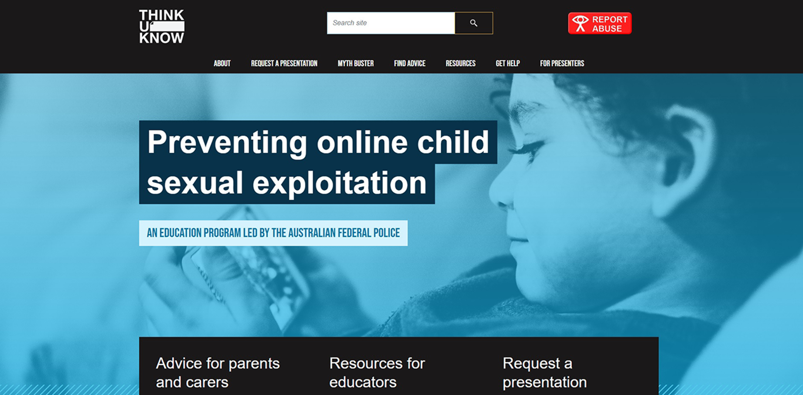 A screenshot of the ThinkUknow website