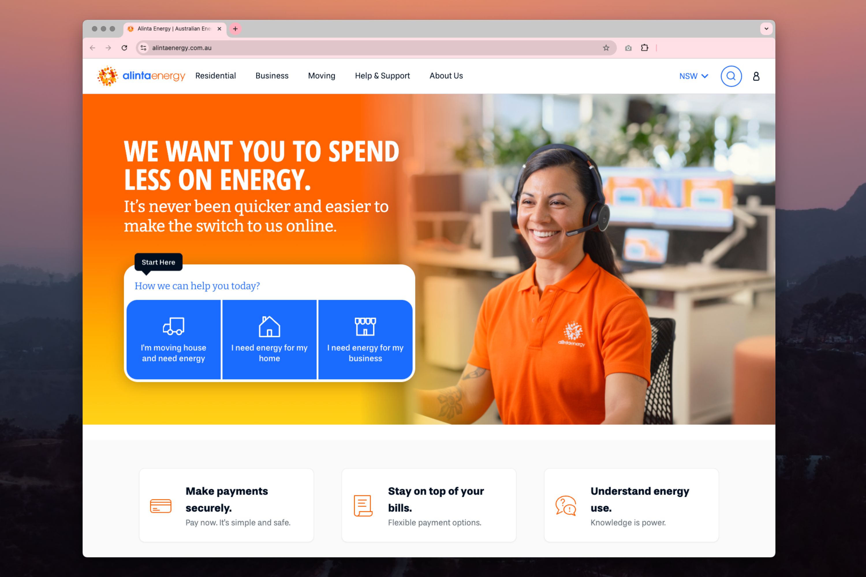Alinta web platform screenshot