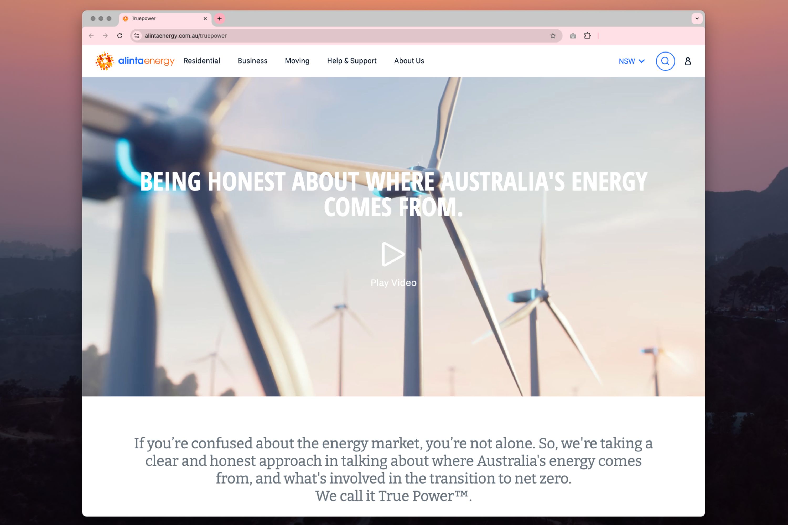 Alinta web platform screenshot