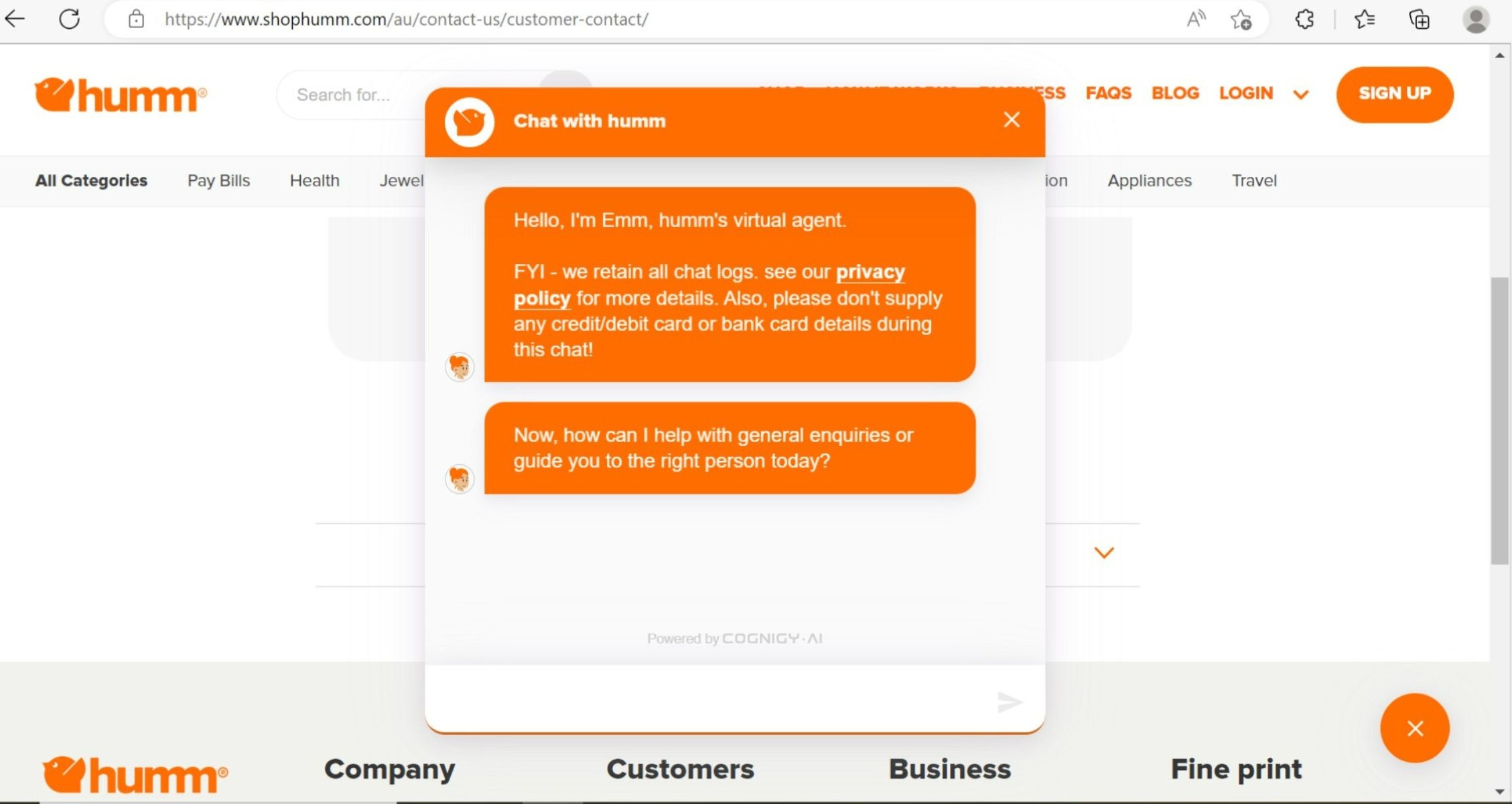 A screenshot of Humm in action