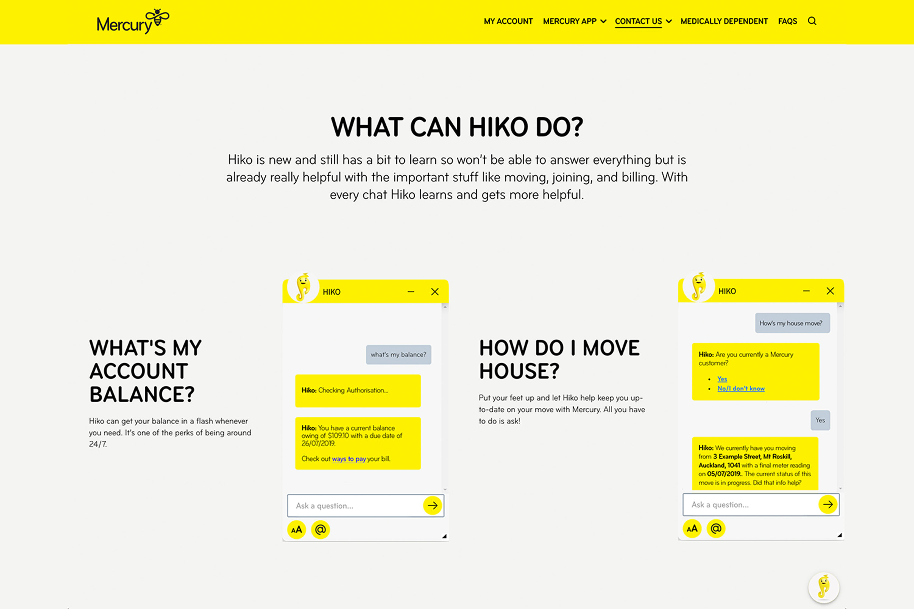 Screenshot of Hiko on website