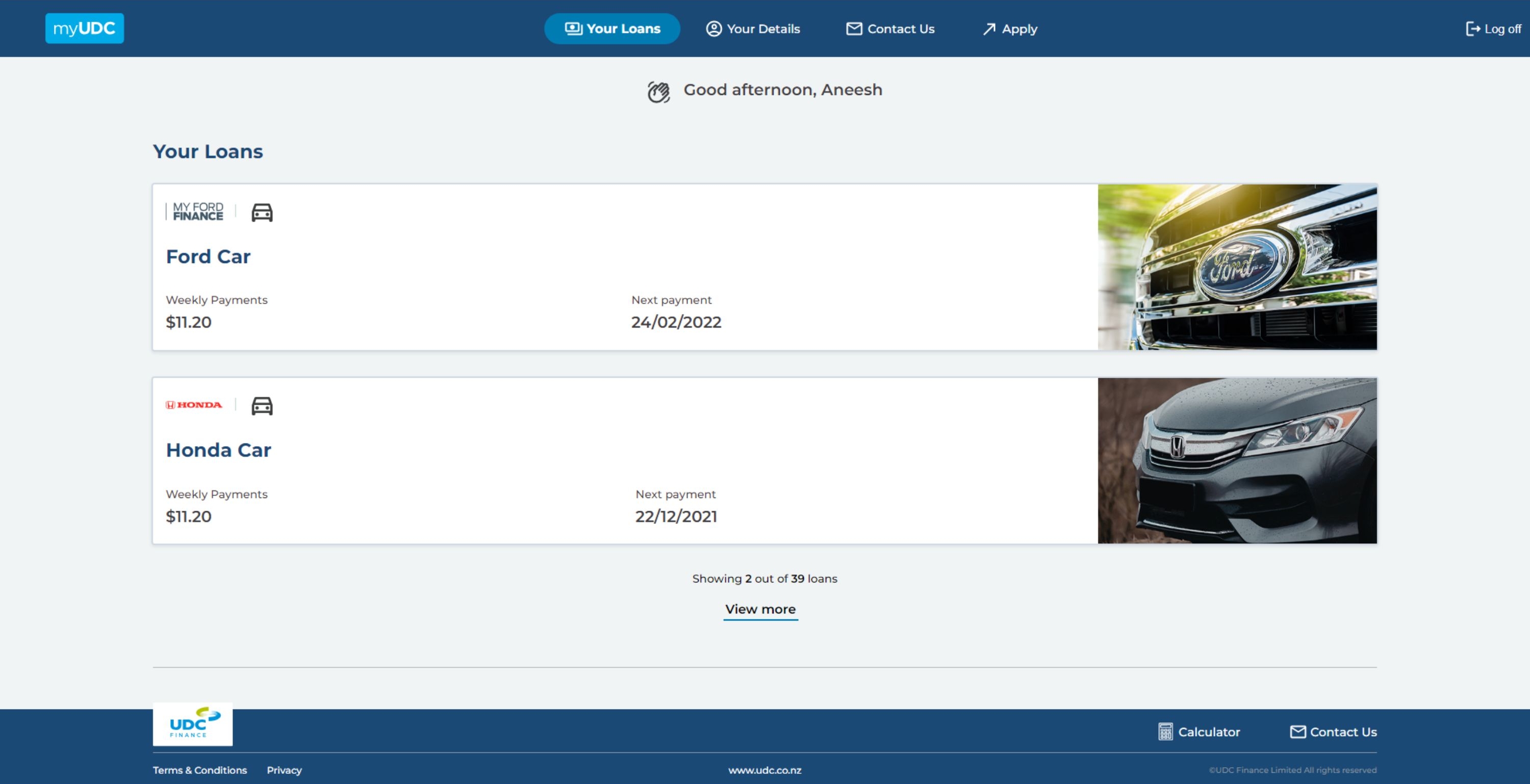 Screenshot from MyUDC website