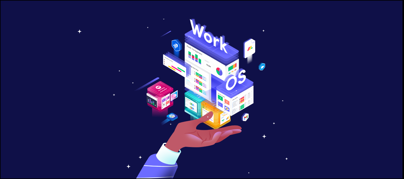 Illustration of a hand holding the monday.com package