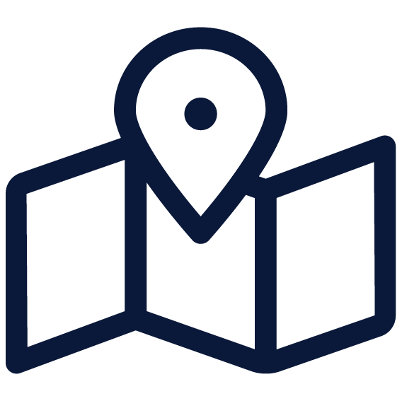 An illustrated map with a locator icon