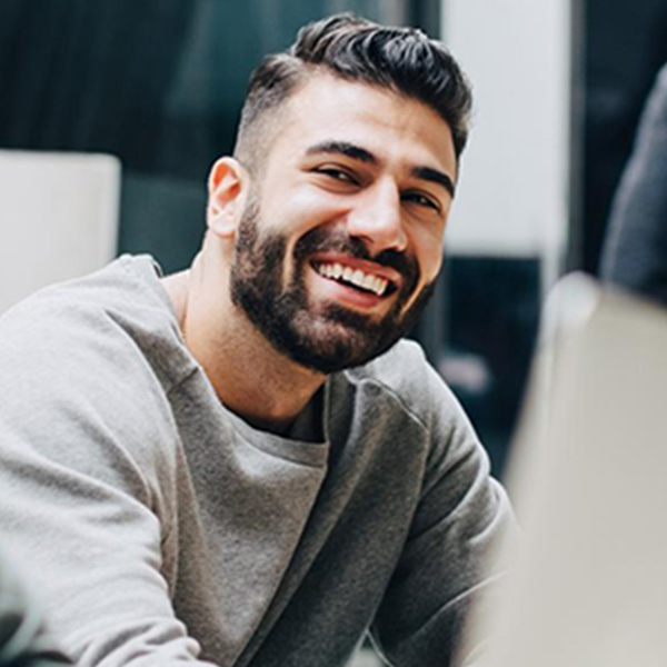 A customer service representative with a headset