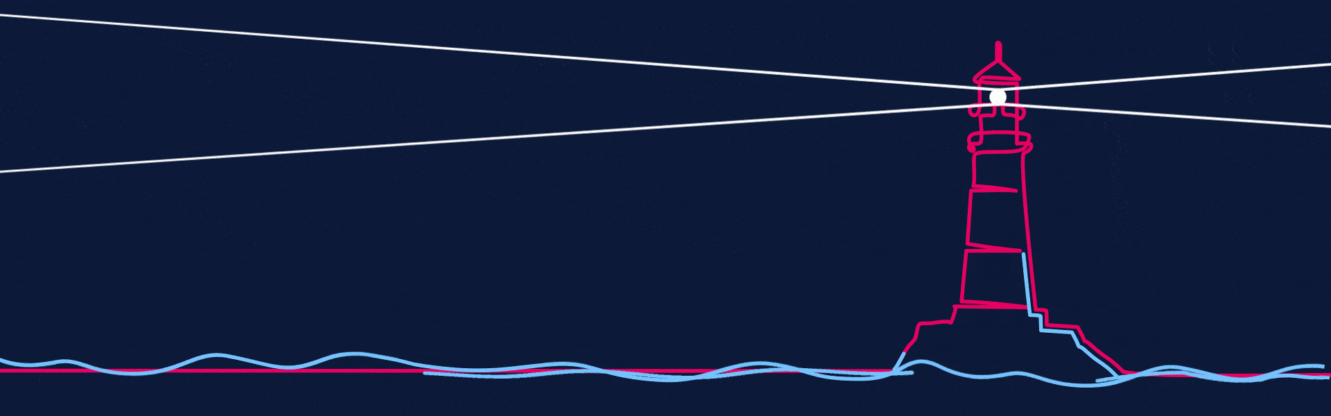 Animated Datacom brand illustration of a lighthouse