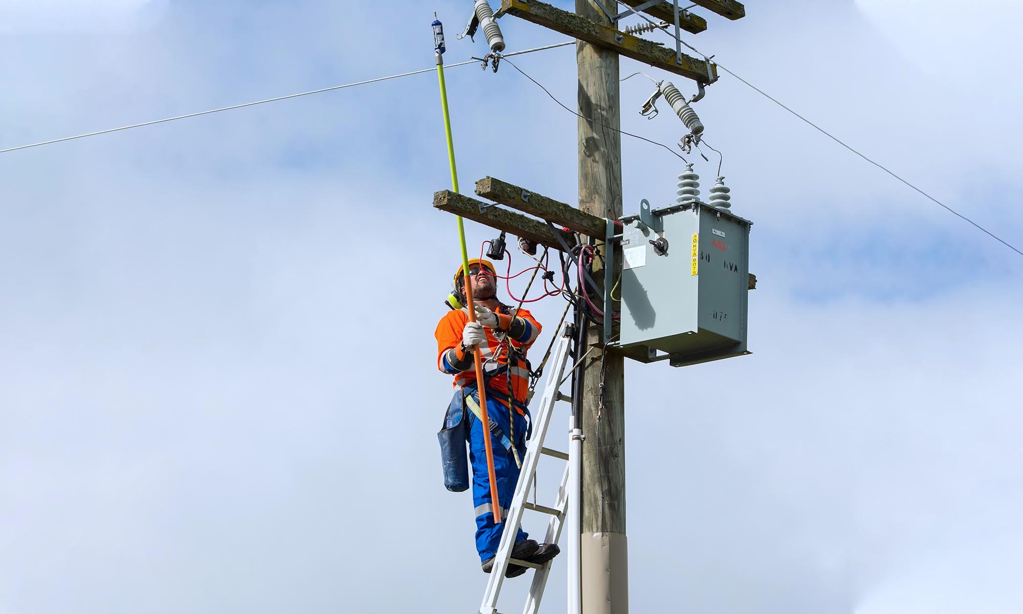 MainPower employee working on a powerline