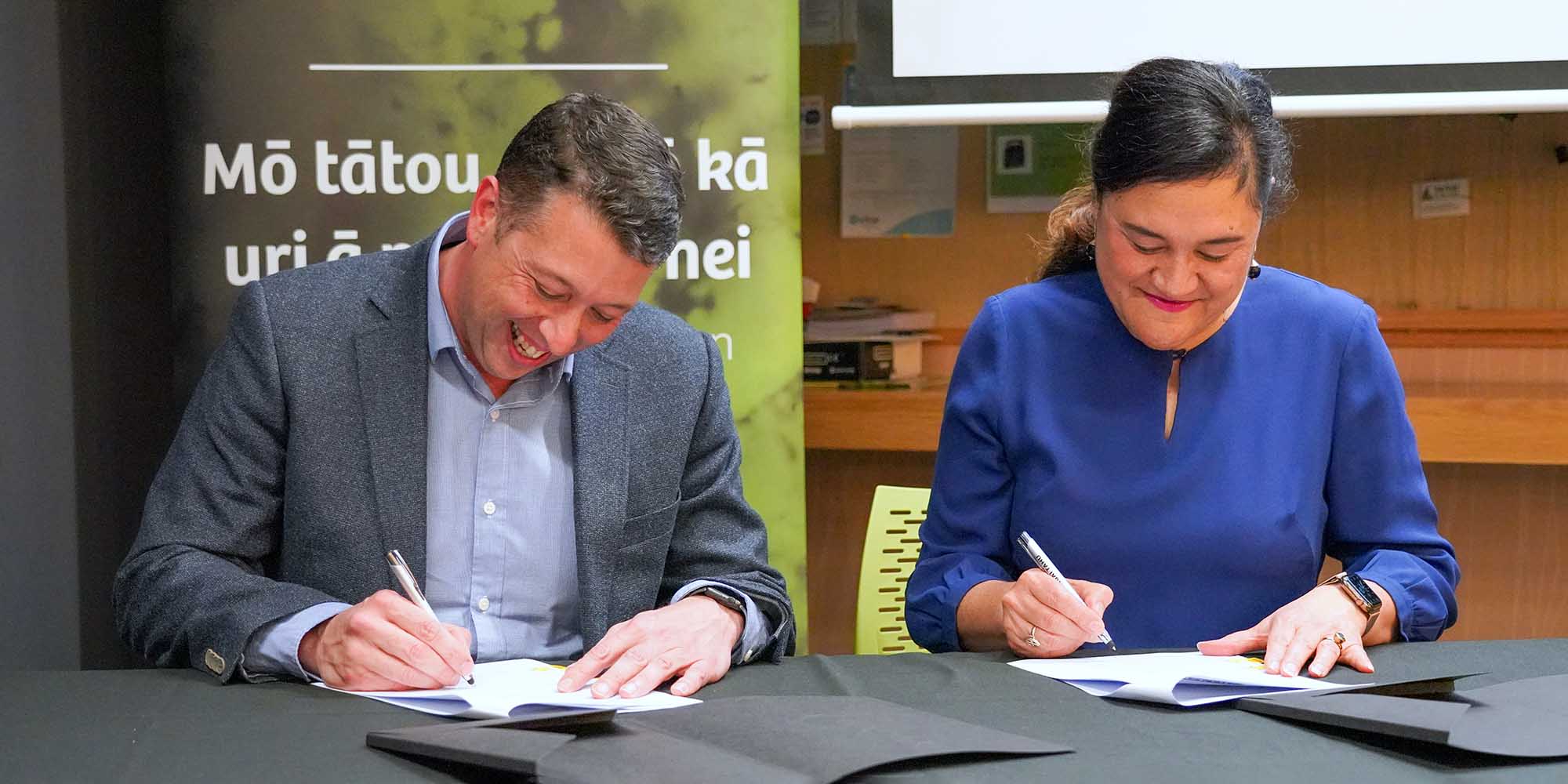 Datacom's Justin Gray and Te Rūnanga o Ngāi Tahu's Arihia Bennett